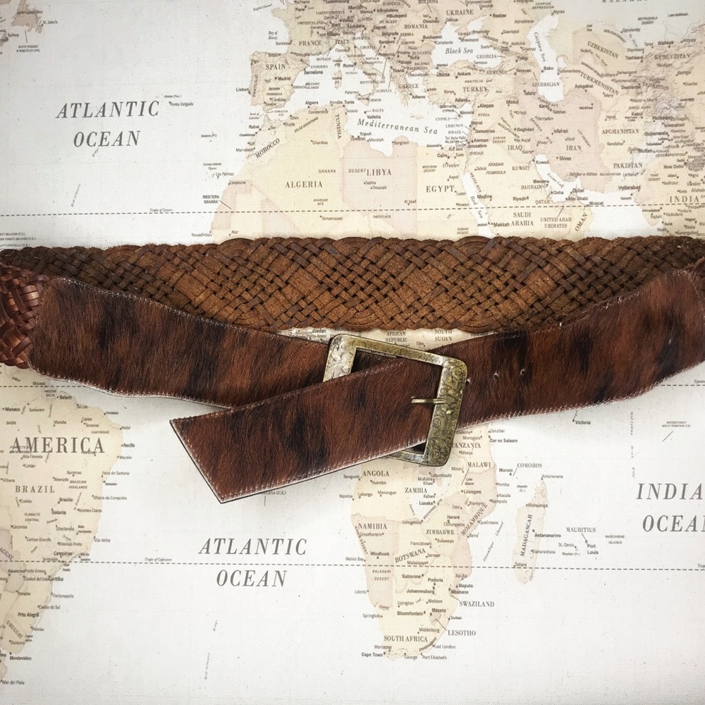 Vintage Calf Hair Belt Leather Western Style XL L